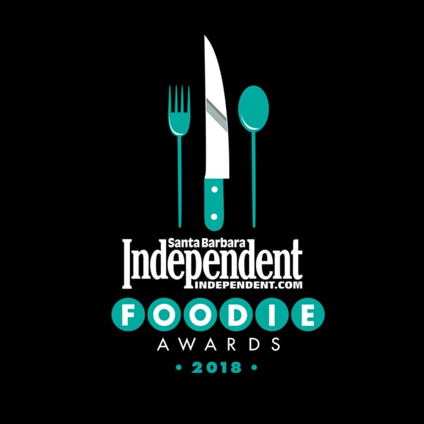 Santa Barbara Independent Foodie Awards 2018 logo with fork, knife, and spoon.